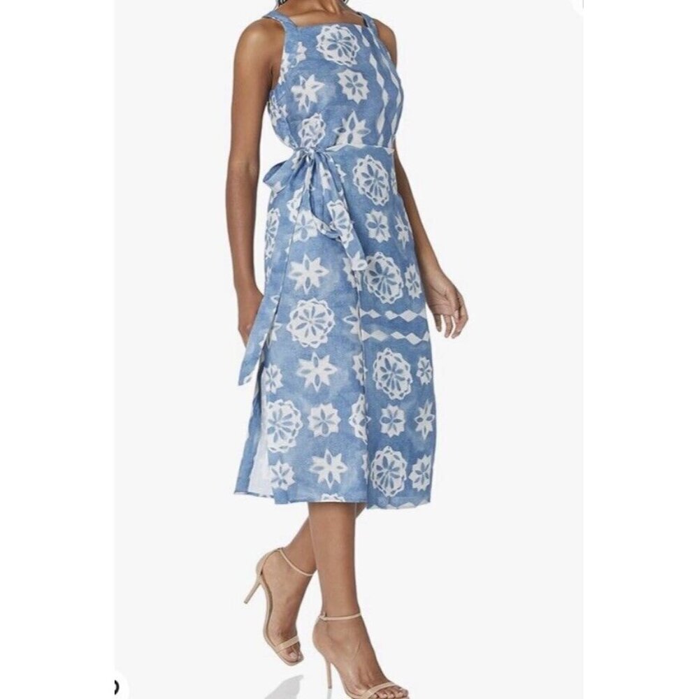 Rebecca Taylor Paper Fleur Whisper Linen Midi Dress Women's Blue S